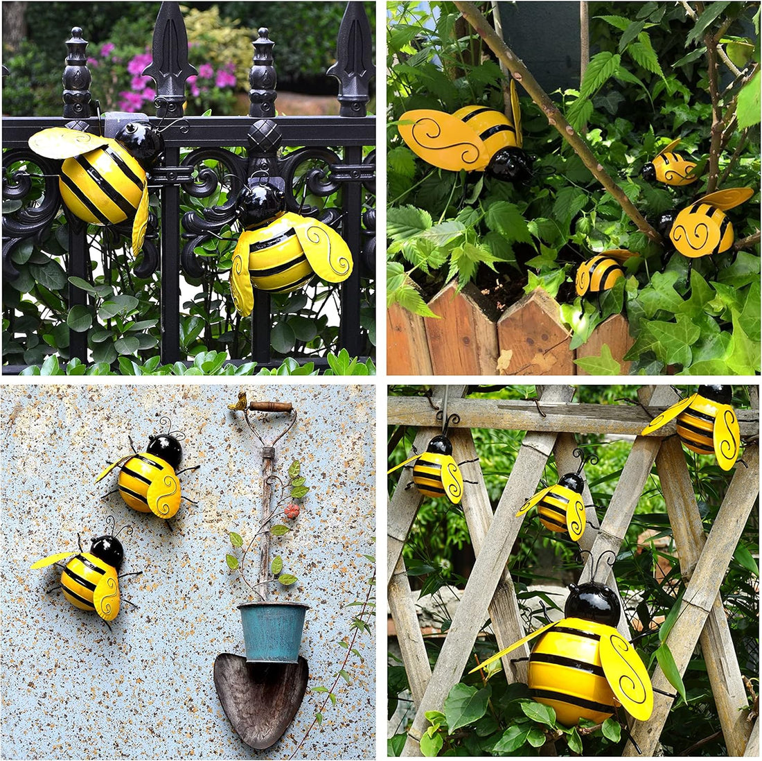 4PCS 3D Metal Bumble Bee Wall Art – Outdoor Garden & Home Decor