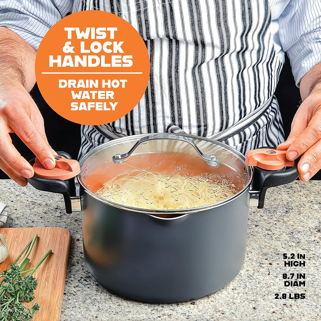 STEEL 5 Qt Ceramic Stock Pot – Multipurpose Pasta Pot with Strainer