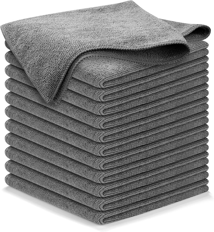 Cleaning Cloths 12 Pack – Ultra Absorbent, Lint-Free Towels 12.5"x12.5" (Grey)