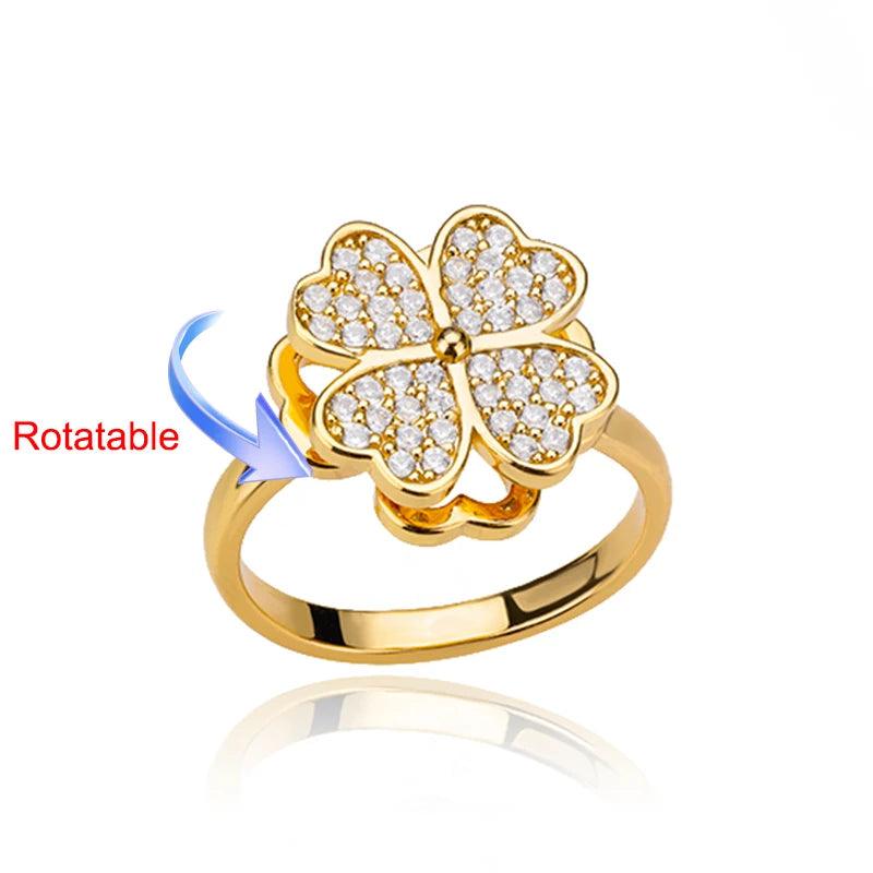 Rotating Clover Ring in Golden at Heart Crafted Gifts