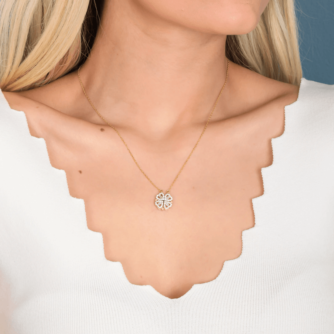 Lucky Four-Leaf Clover Magnetic Pendant Necklace & Ring Set - Heart Crafted Gifts