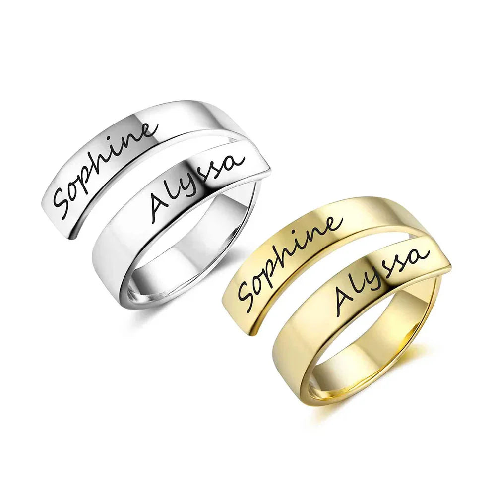 Custom Two Name Ring: Adjustable Band & Unisex