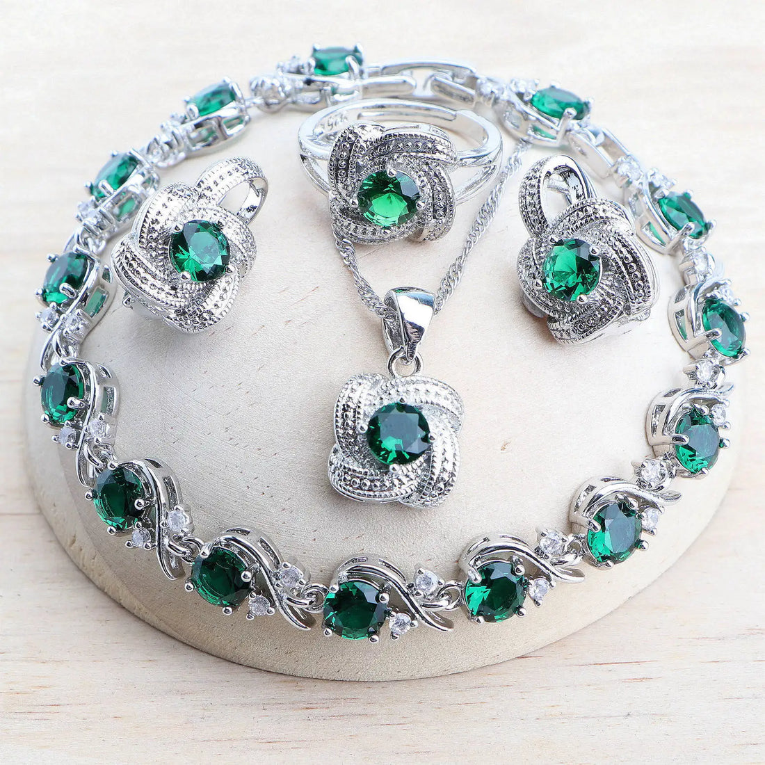 Green Stone Bridal Jewelry set in 925 Sterling Silver | Heart Crafted Gifts