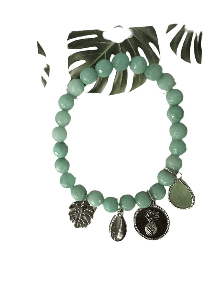 Turquoise Stone Bracelet with 4 Charms: December Birthstone