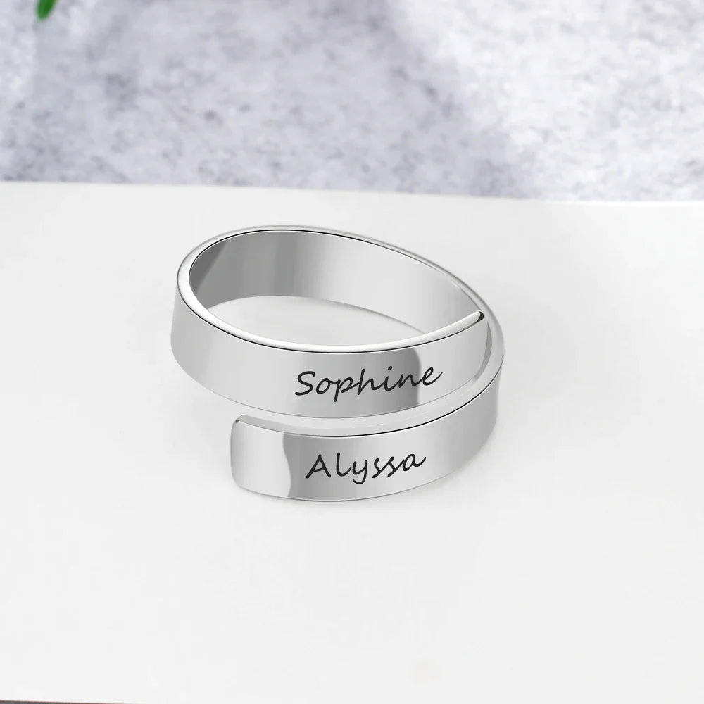 Custom Two Name Ring: Adjustable Band & Unisex