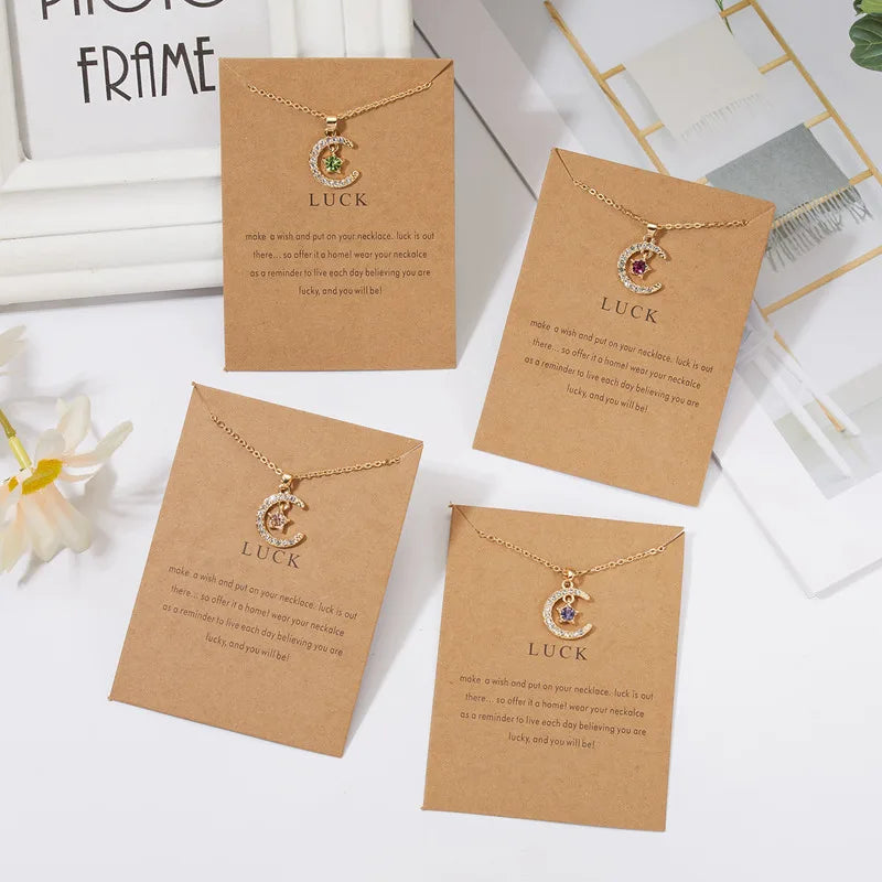 New Moon Star Crystal Birthstone Pendant Necklace For Women Choker