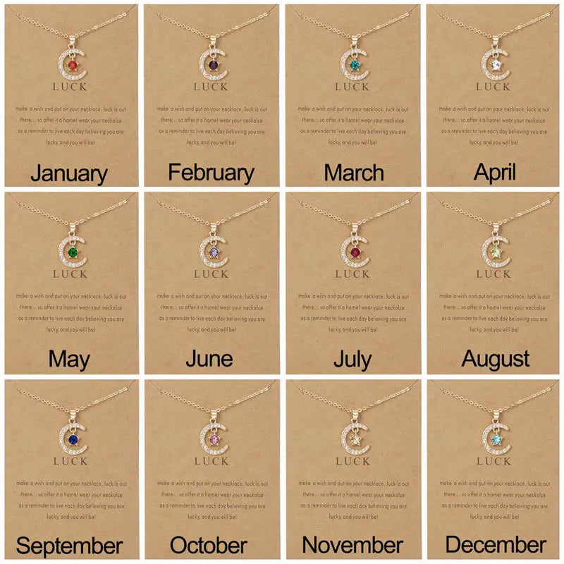 New Moon Star Crystal Birthstone Pendant Necklace For Women Choker
