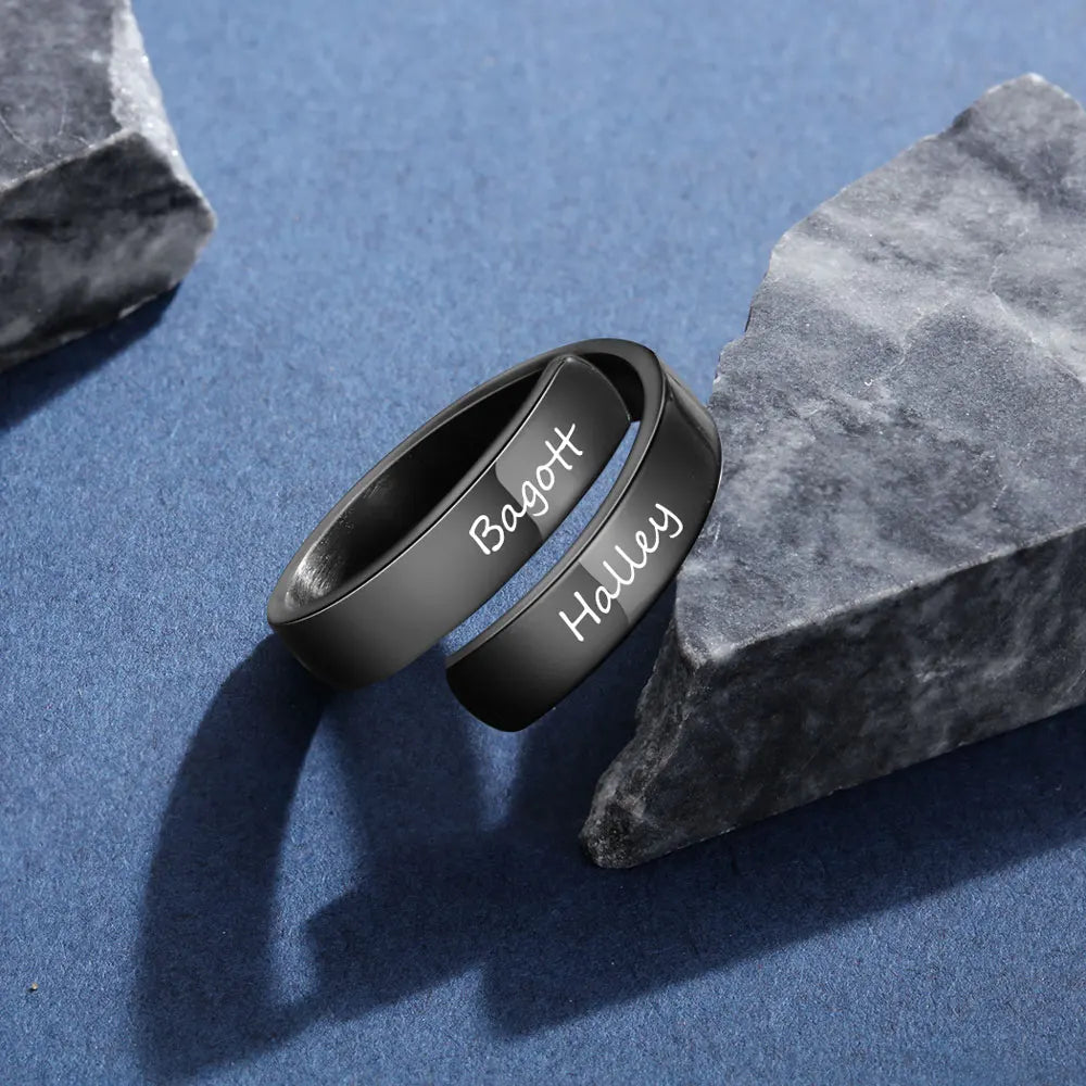 Custom Two Name Ring: Adjustable Band & Unisex