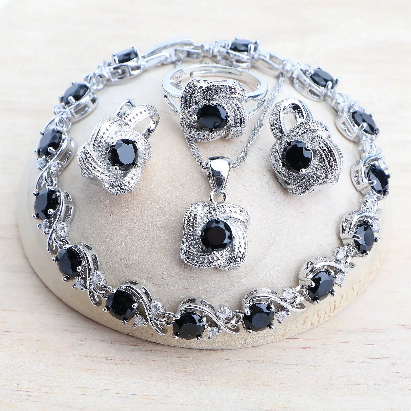 Black Stone Bridal Jewelry set in 925 Sterling Silver | Heart Crafted Gifts