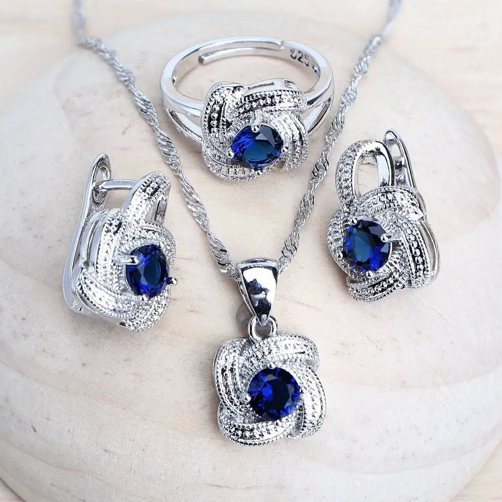 Blue Stone 3 piece Bridal Jewelry set in 925 Sterling Silver | Heart Crafted Gifts