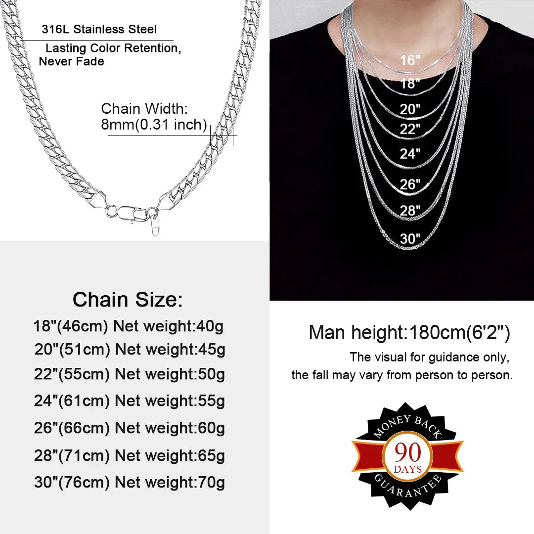 Stainless Steel Flat Chunky Snake Cuban Chain Necklaces in Gold, Black & Silver