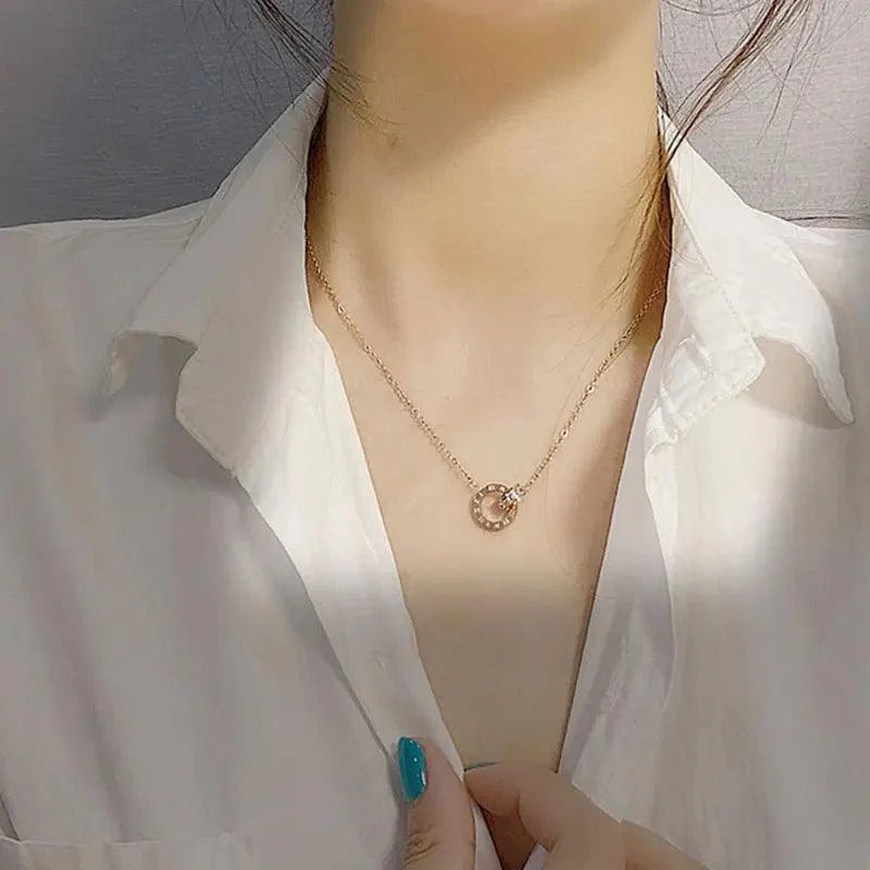 Classic Roman Numerals Pendant Necklace - Luxury Titanium