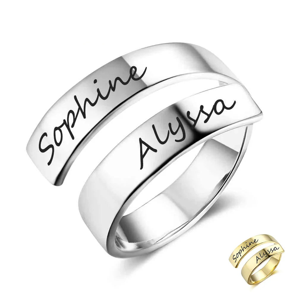 Custom Two Name Ring: Adjustable Band & Unisex