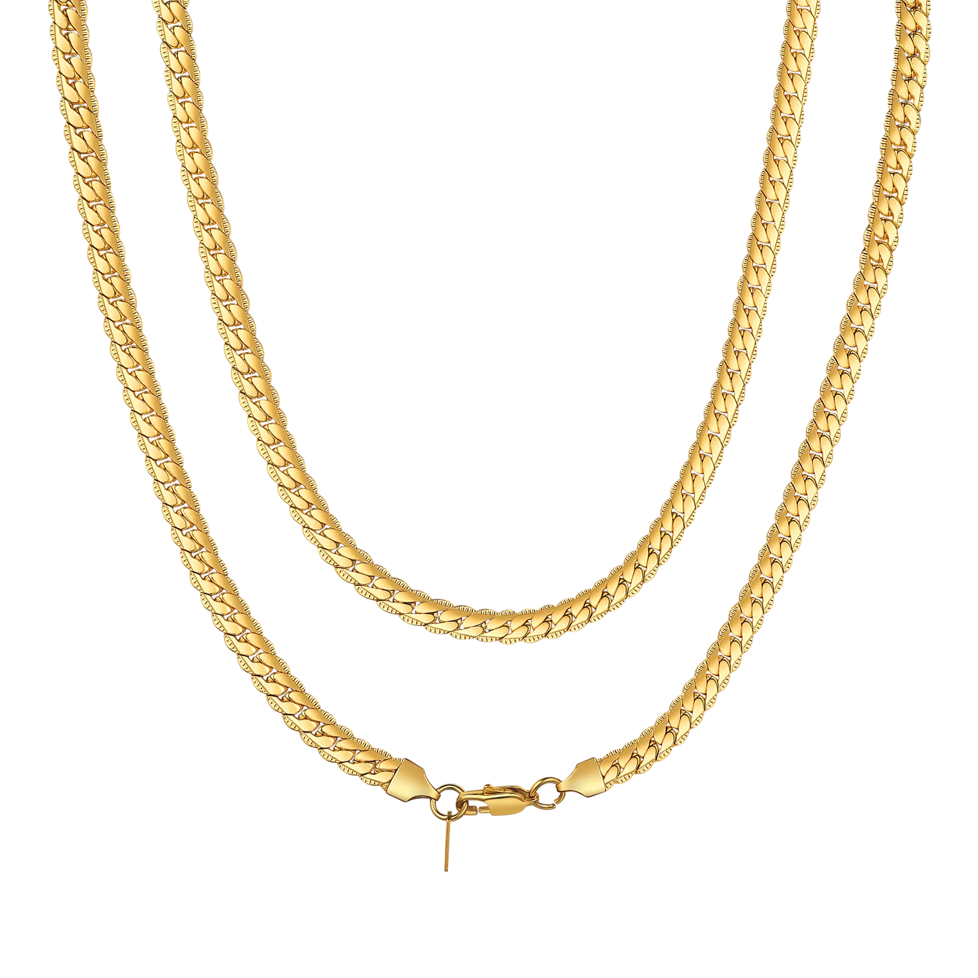 Stainless Steel Flat Chunky Snake Cuban Chain Necklaces in Gold, Black & Silver