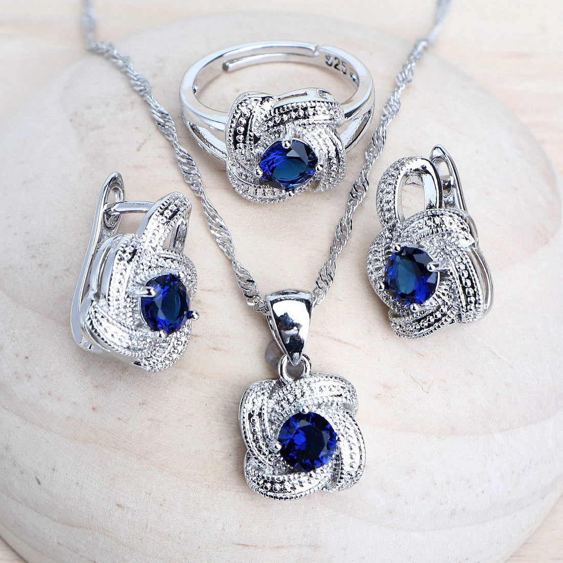 Blue Stone Bridal 4 pc Jewelry set in 925 Sterling Silver | Heart Crafted Gifts
