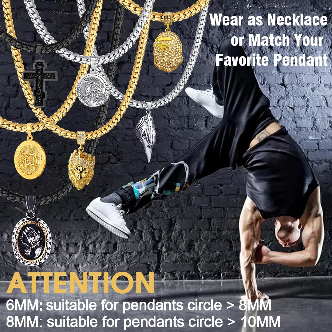 Stainless Steel Flat Chunky Snake Cuban Chain Necklaces in Gold, Black & Silver