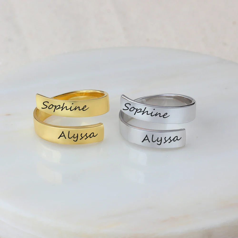 Custom Two Name Ring: Adjustable Band & Unisex
