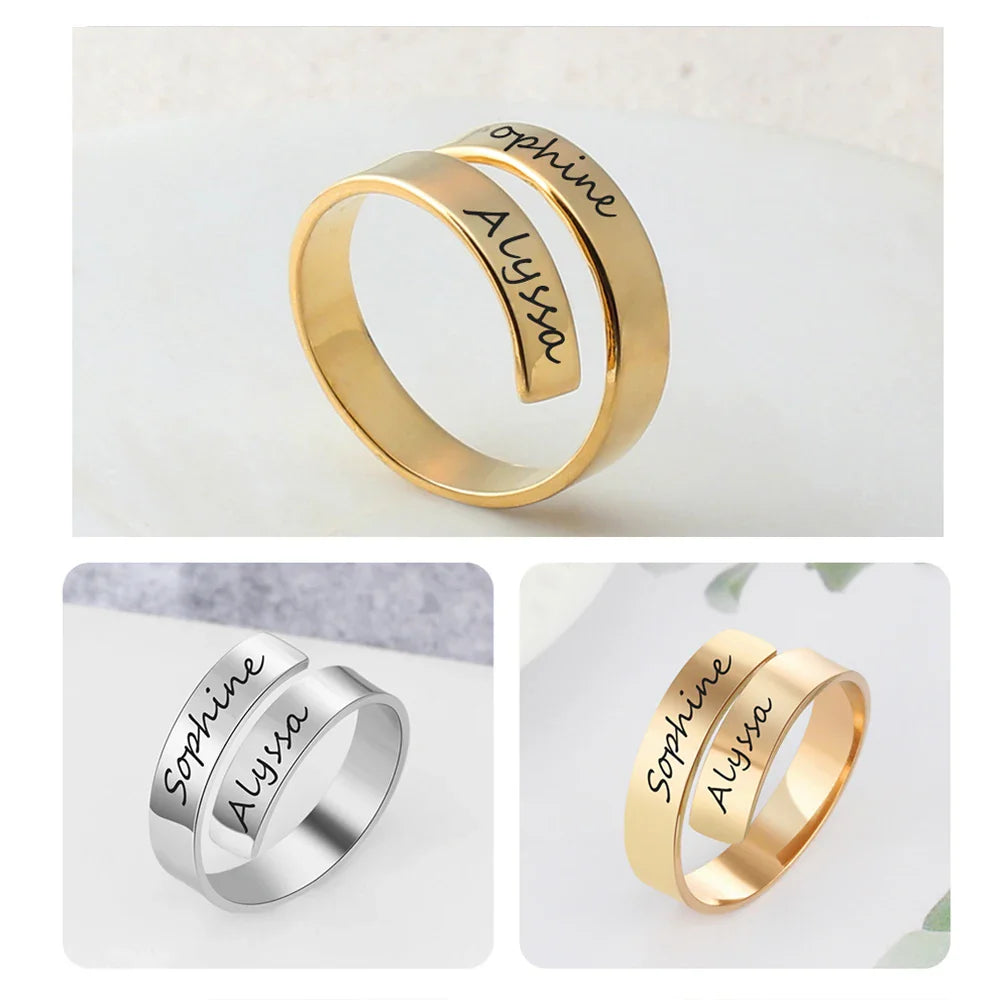 Custom Two Name Ring: Adjustable Band & Unisex