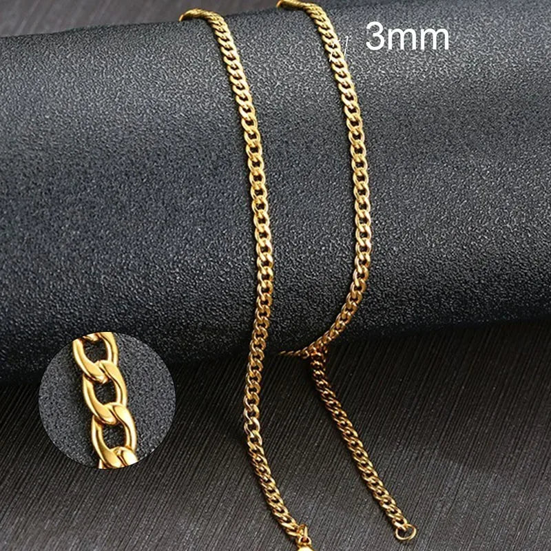 Cuban Link Chain Necklace in Stainless Steel, Black & Gold Color: Men & Women Jewelry