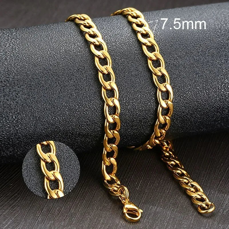 Cuban Link Chain Necklace in Stainless Steel, Black & Gold Color: Men & Women Jewelry