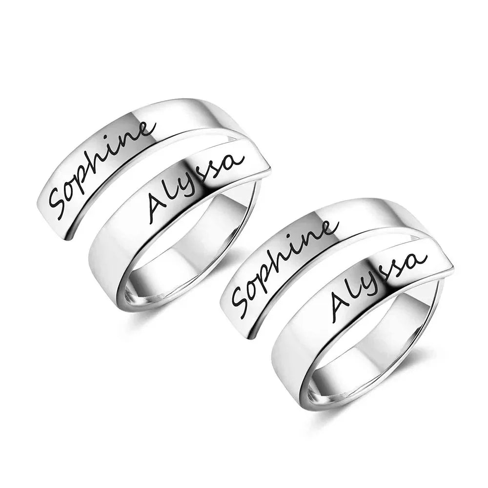 Silver Custom Two Name Ring: Adjustable Band & Unisex