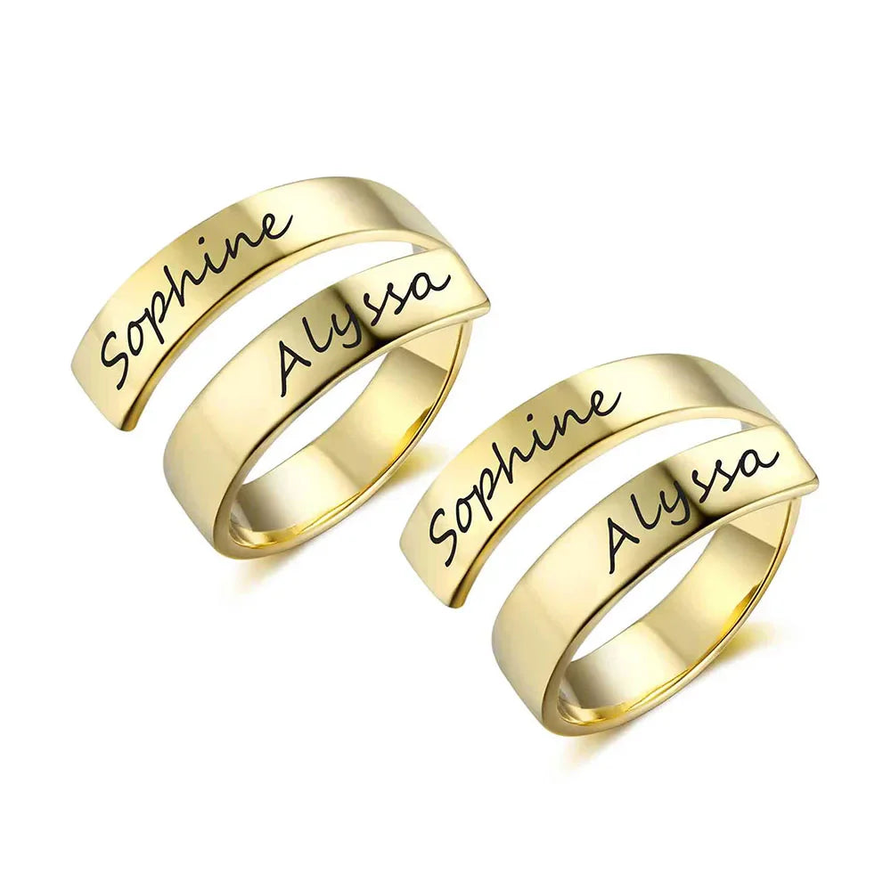 Gold Custom Two Name Ring: Adjustable Band & Unisex