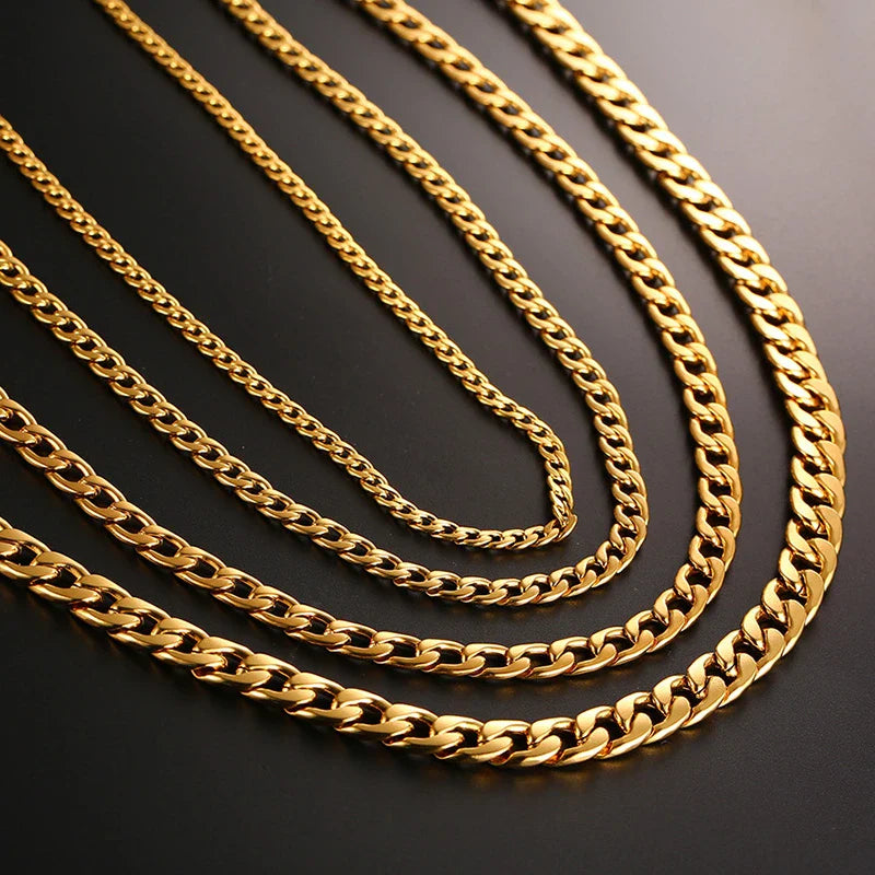 Cuban Link Chain Necklace in Stainless Steel, Black & Gold Color: Men & Women Jewelry