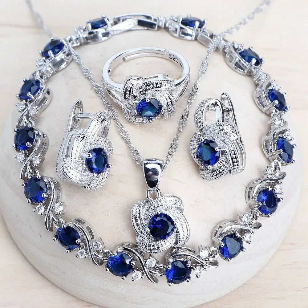 Blue Stone Bridal Jewelry set in 925 Sterling Silver | Heart Crafted Gifts