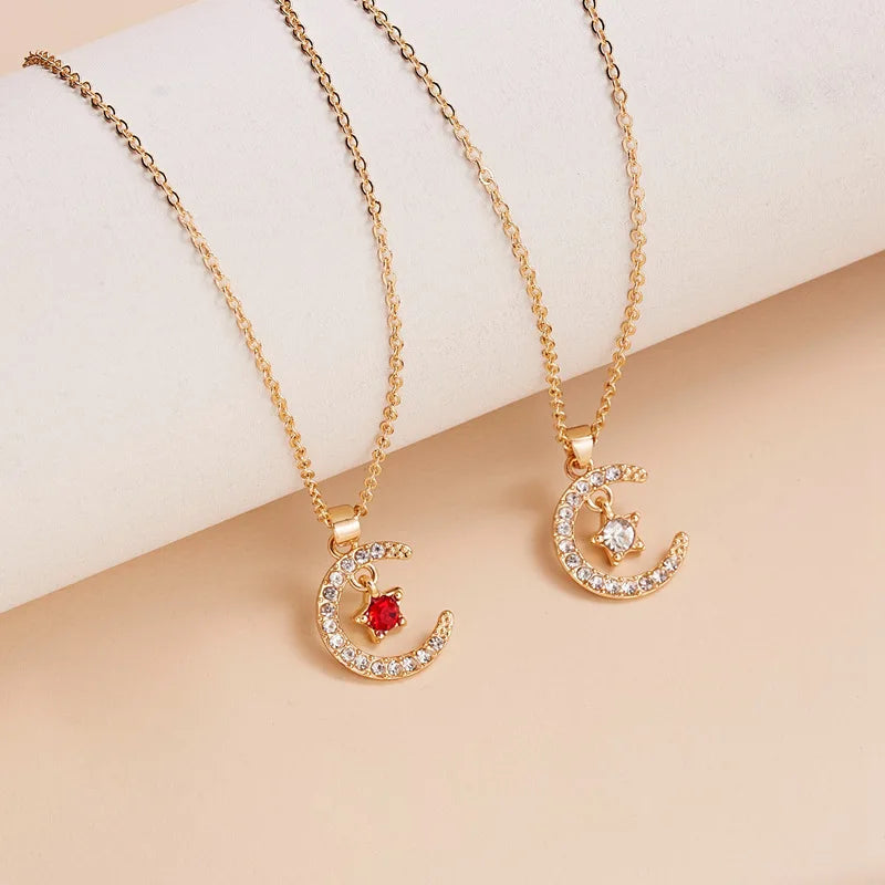 New Moon Star Crystal Birthstone Pendant Necklace For Women Choker
