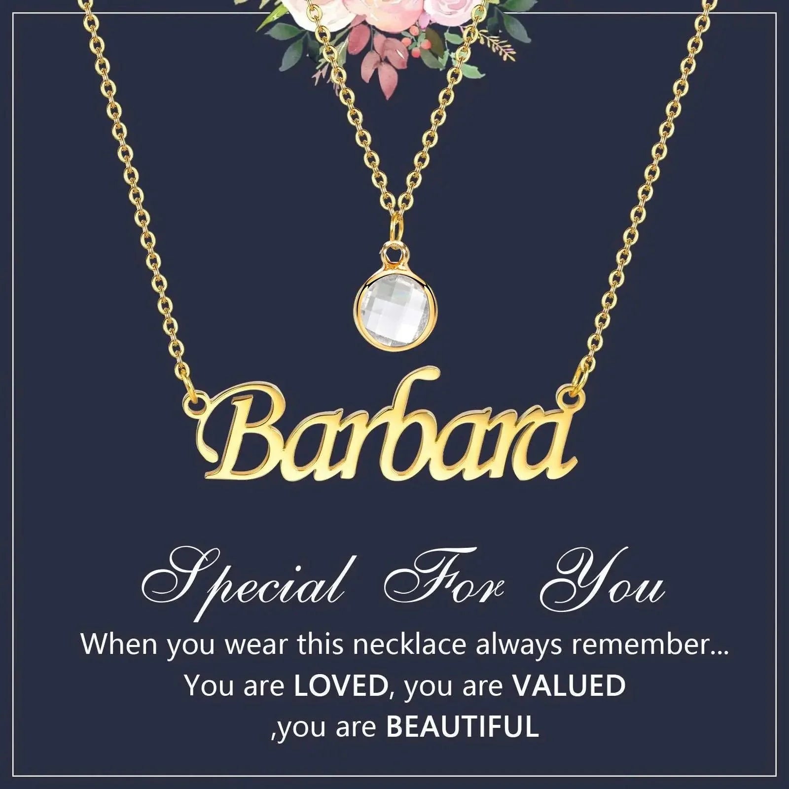 Personalized Women's Name Necklace Pendant with Birthstone