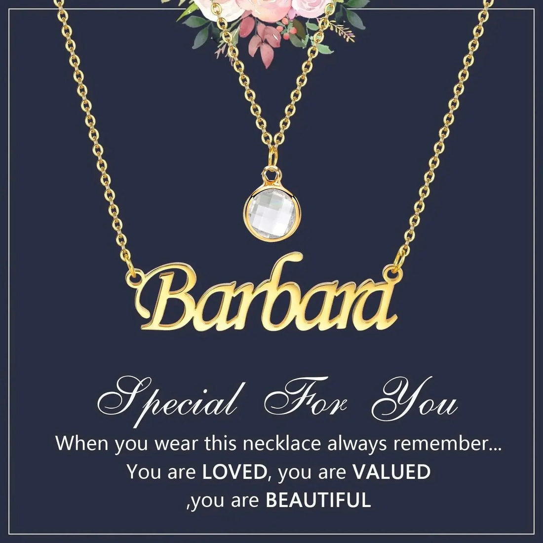 Personalized Women's Name Necklace Pendant with Birthstone