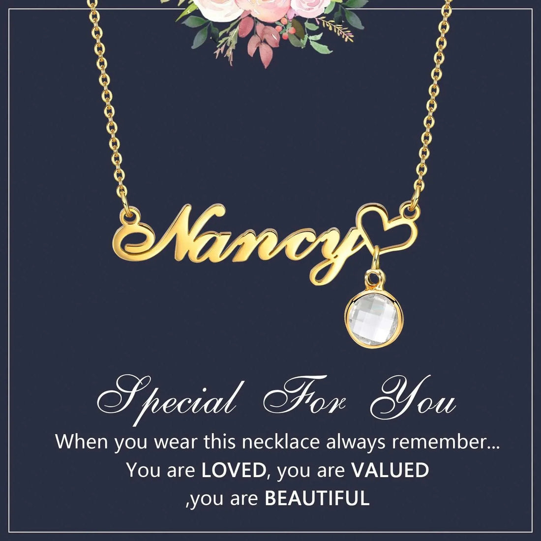 Personalized Women's Name Necklace Pendant with Birthstone