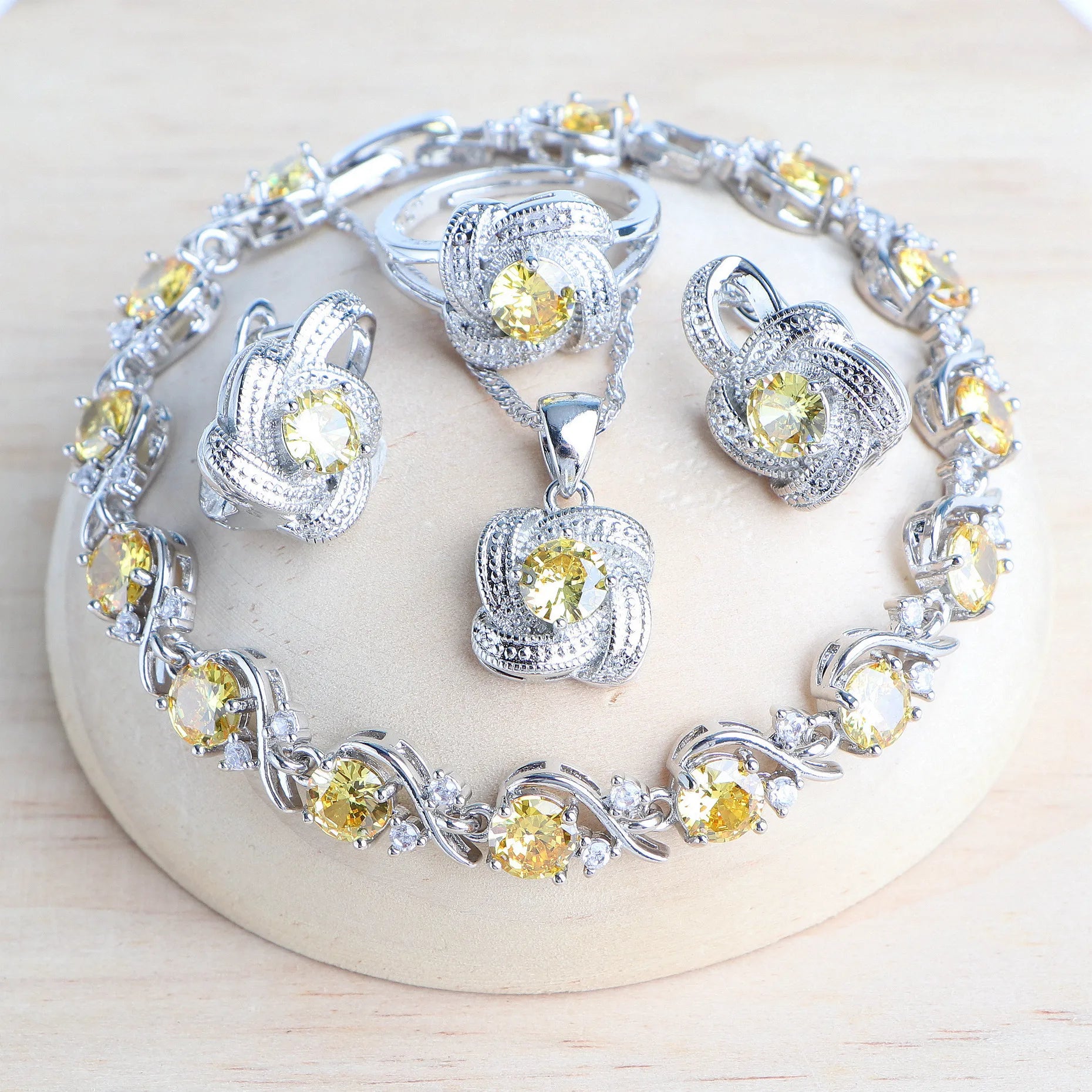 Yellow Stone Bridal Jewelry set in 925 Sterling Silver | Heart Crafted Gifts