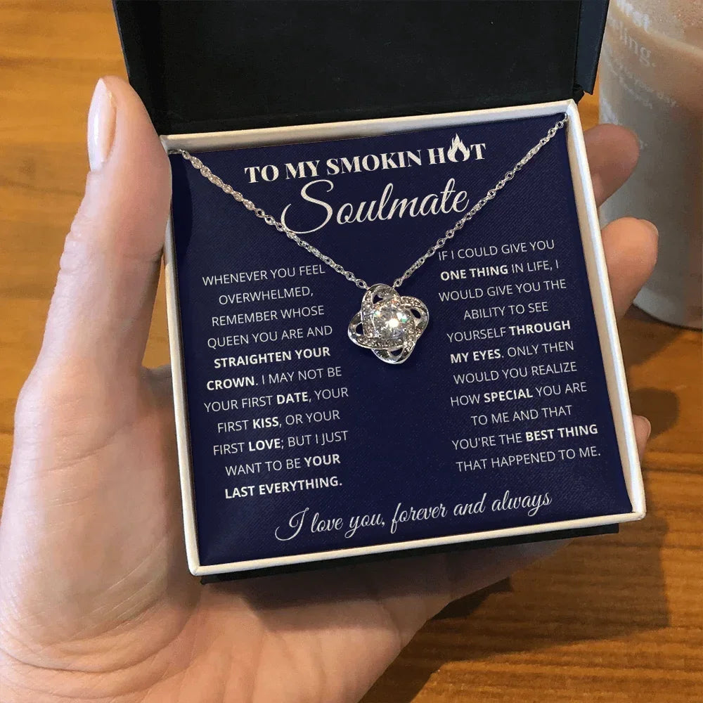 Necklace Gift for Soulmate: White Gold Plated Necklace with message card in Gift Box