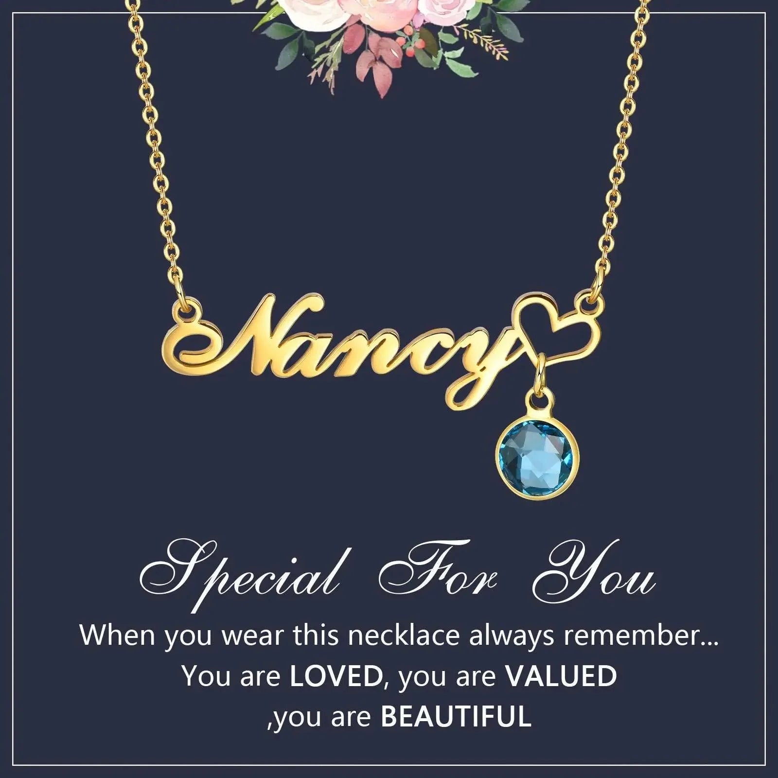 Personalized Women's Name Necklace Pendant with Birthstone
