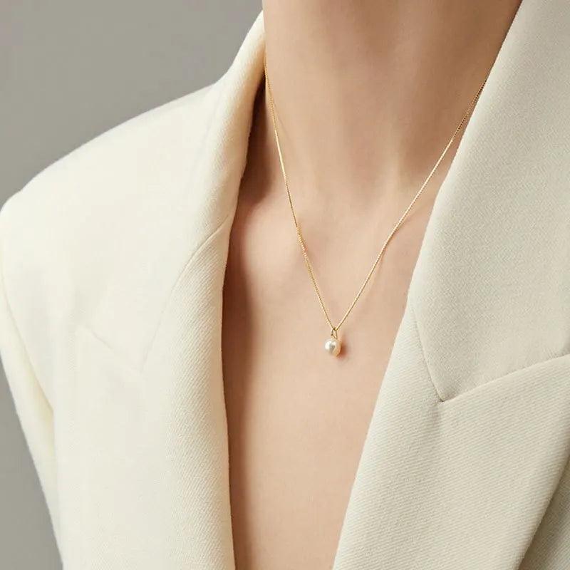 18K Gold Plated Sterling Silver Pearl Pendant Necklace - June Birthstone - Heart Crafted Gifts