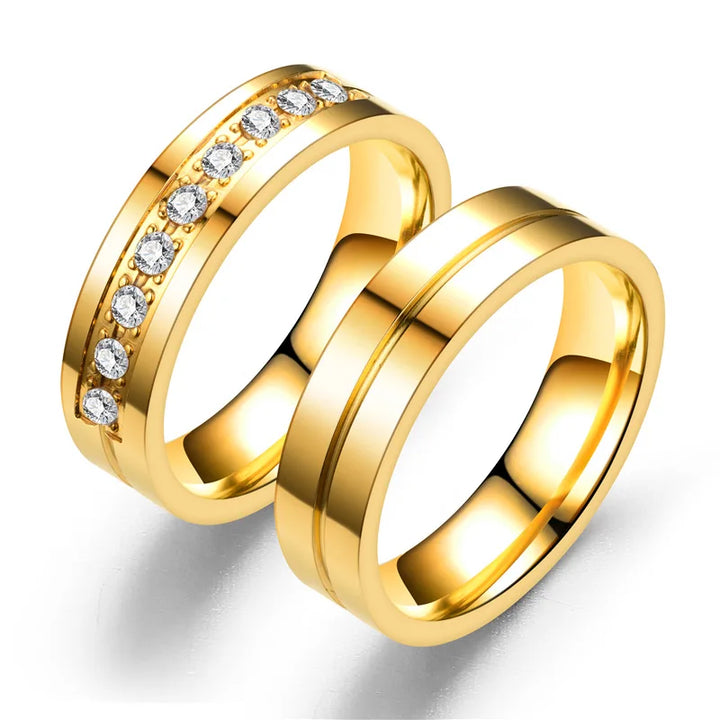 Fashion Wedding Bands Rings for Women Men Love Gift Gold-color Trendy