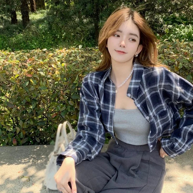 Women's Casual Plaid: Turn-down Collar Shirt Fashion Clothing