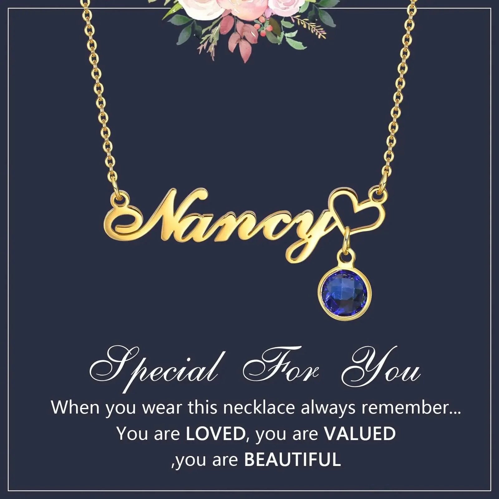 Personalized Women's Name Necklace Pendant with Birthstone