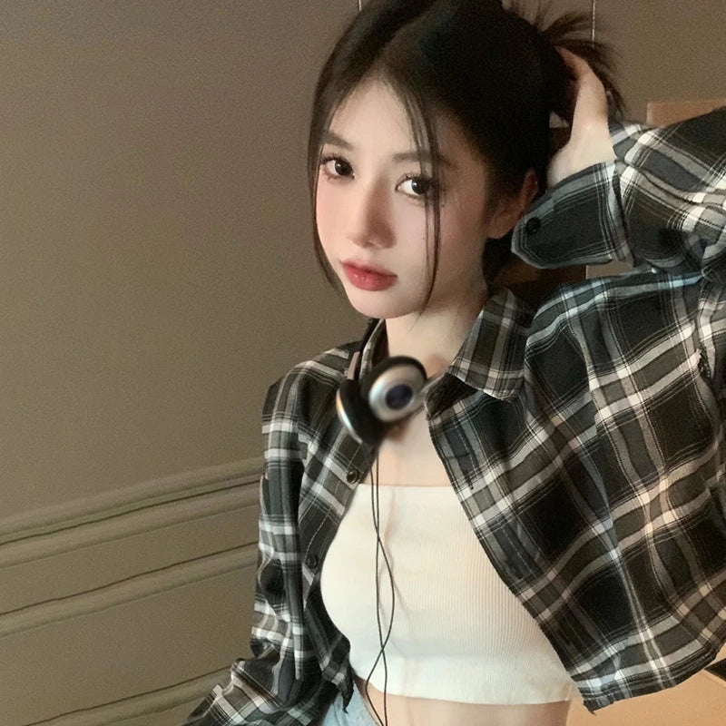 Women's Casual Plaid: Turn-down Collar Shirt Fashion Clothing black