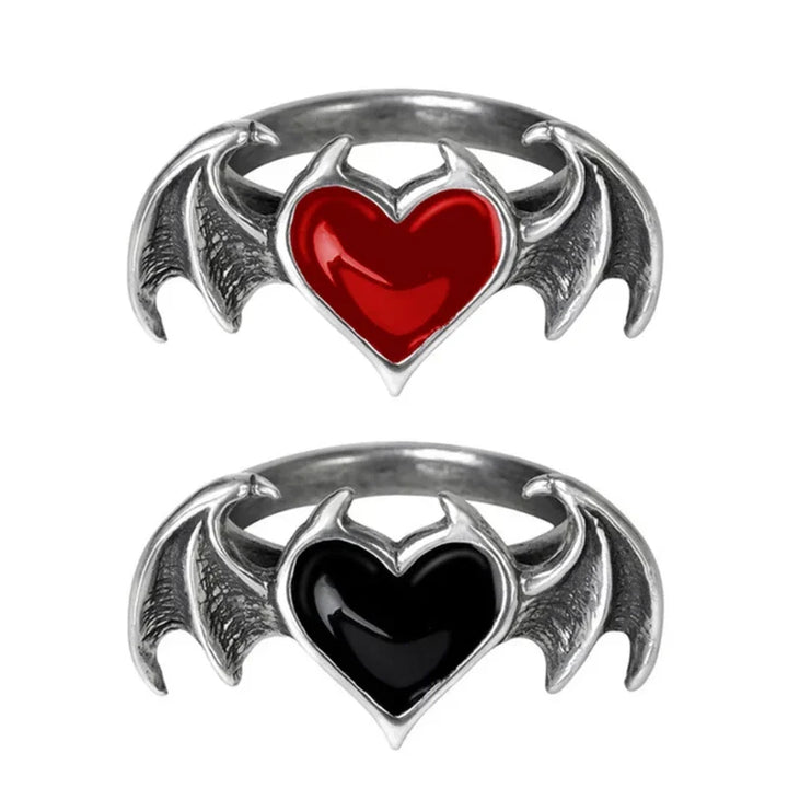 Gothic Heart Ring for Women Hip Hop Devil Wing Rin