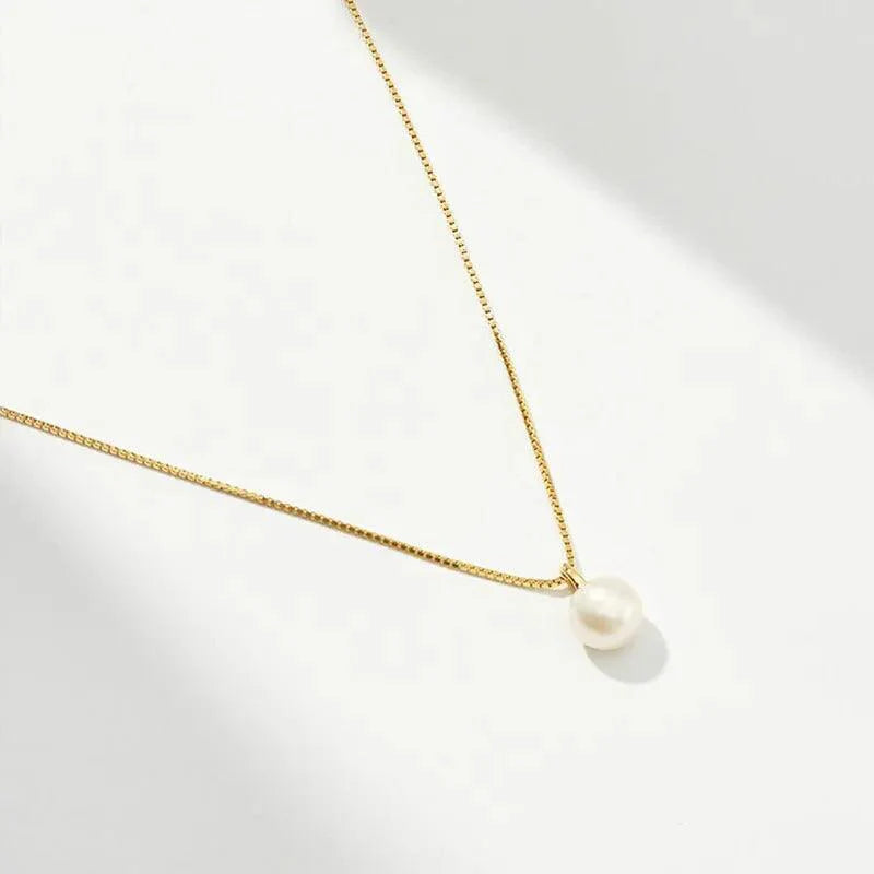 18K Gold Plated Sterling Silver Pearl Pendant Necklace - June Birthstone - Heart Crafted Gifts