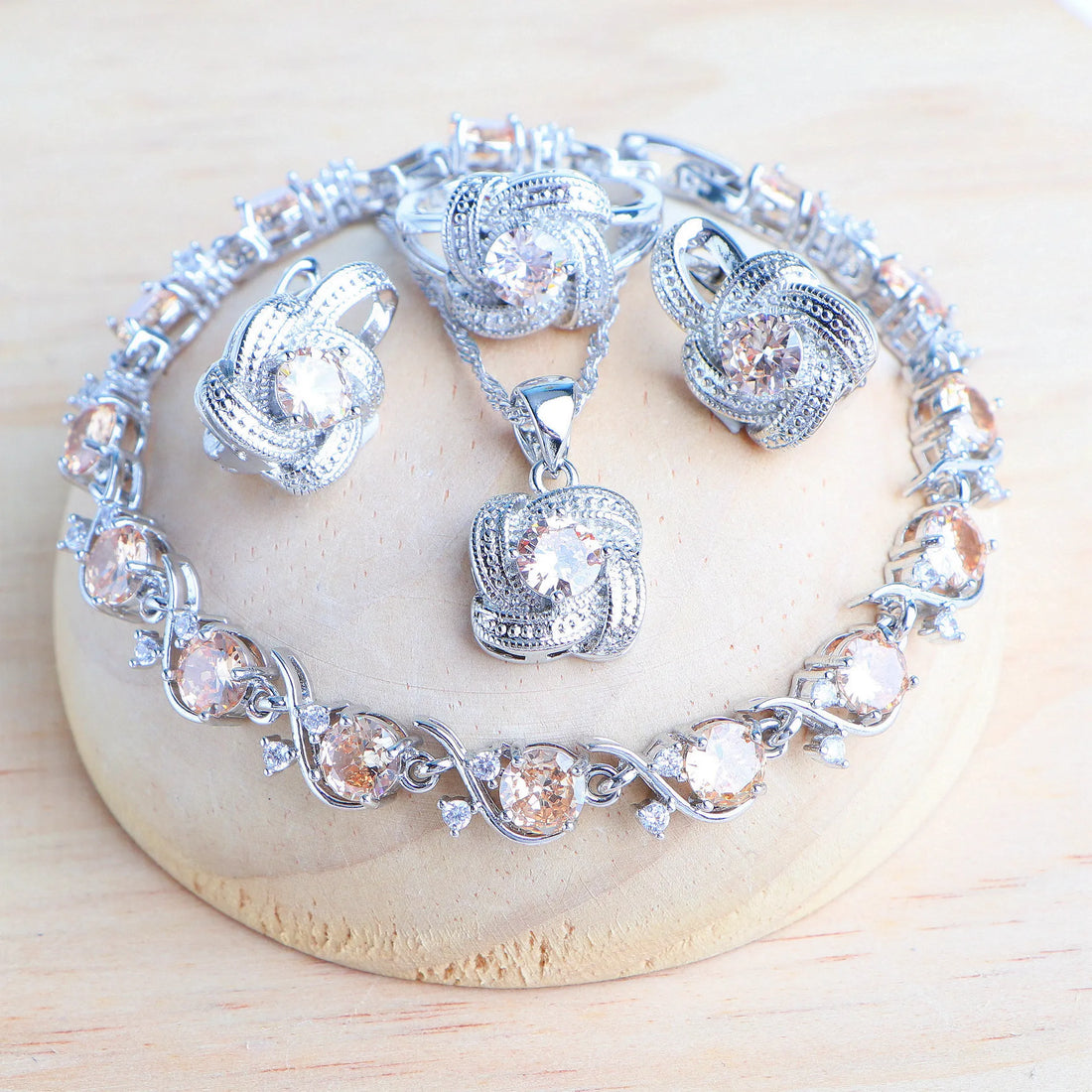 White or Stone Bridal Jewelry set in 925 Sterling Silver | Heart Crafted Gifts