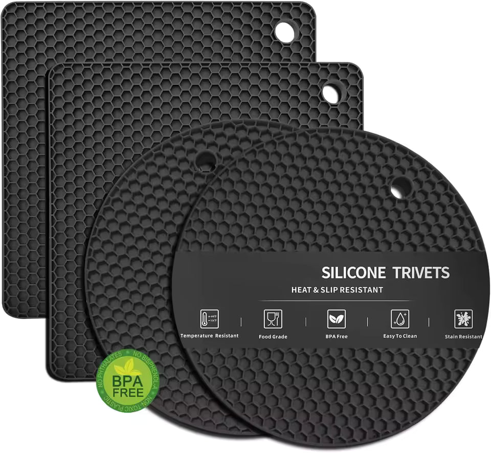 Silicone Trivet Mats – 4 Heat-Resistant Pot Holders Non-Slip Hot
