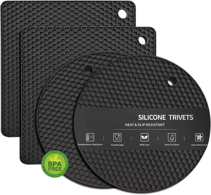 Silicone Trivet Mats – 4 Heat-Resistant Pot Holders Non-Slip Hot