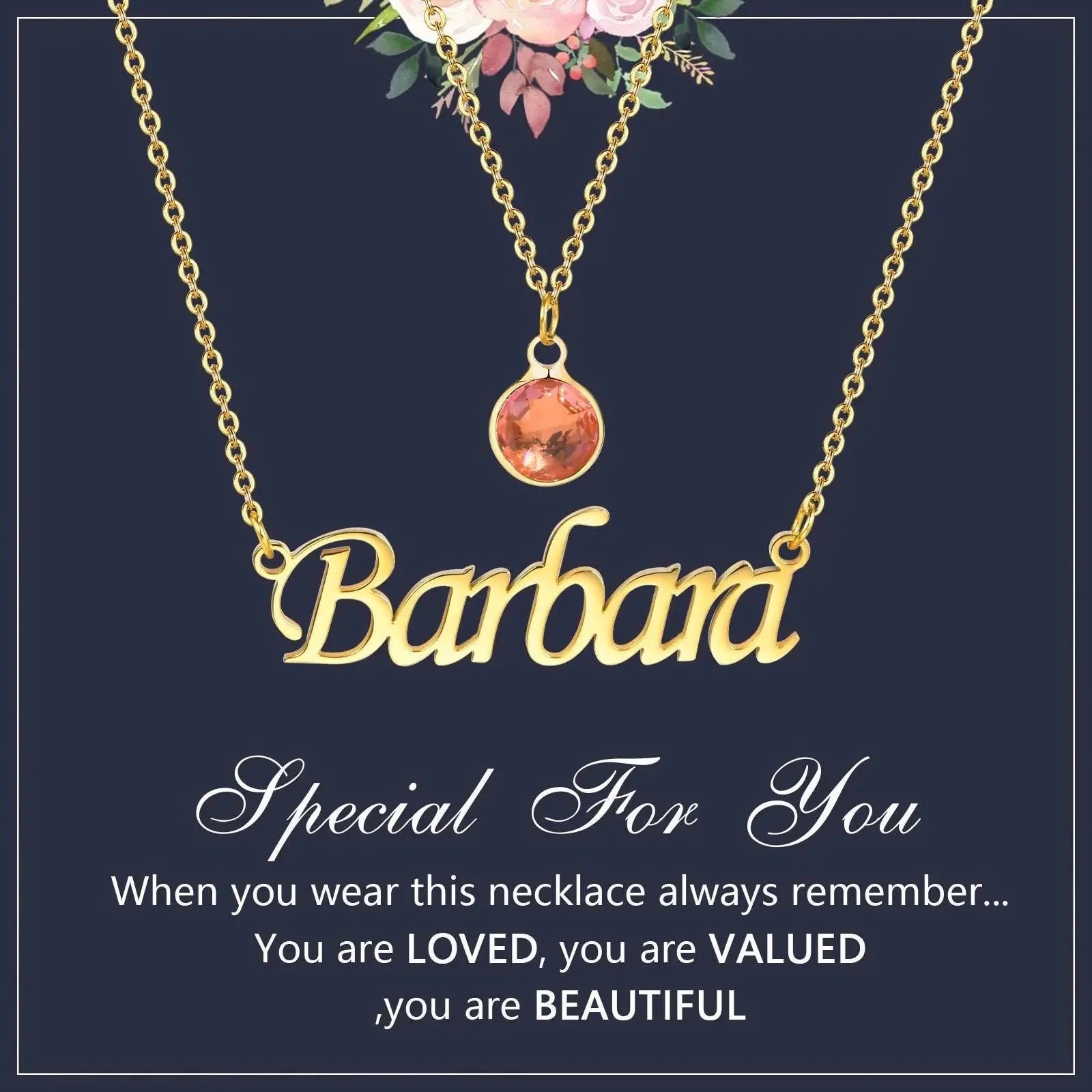 Personalized Women's Name Necklace Pendant with Birthstone