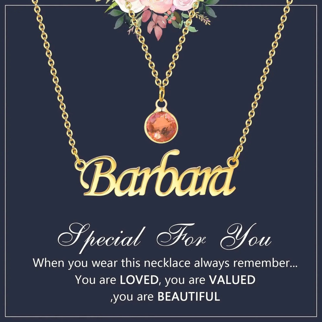 Personalized Women's Name Necklace Pendant with Birthstone