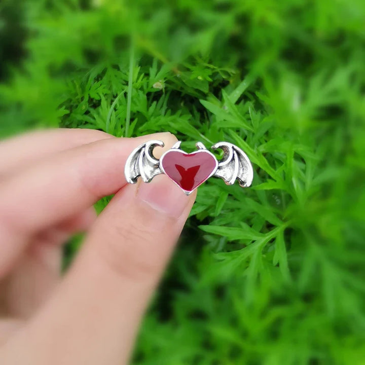 Gothic Heart Ring for Women Hip Hop Devil Wing Rin