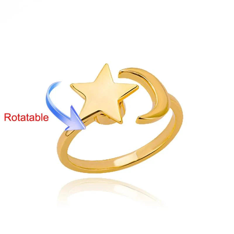 Rotating Moon & Star Ring in Golden at Heart Crafted Gifts