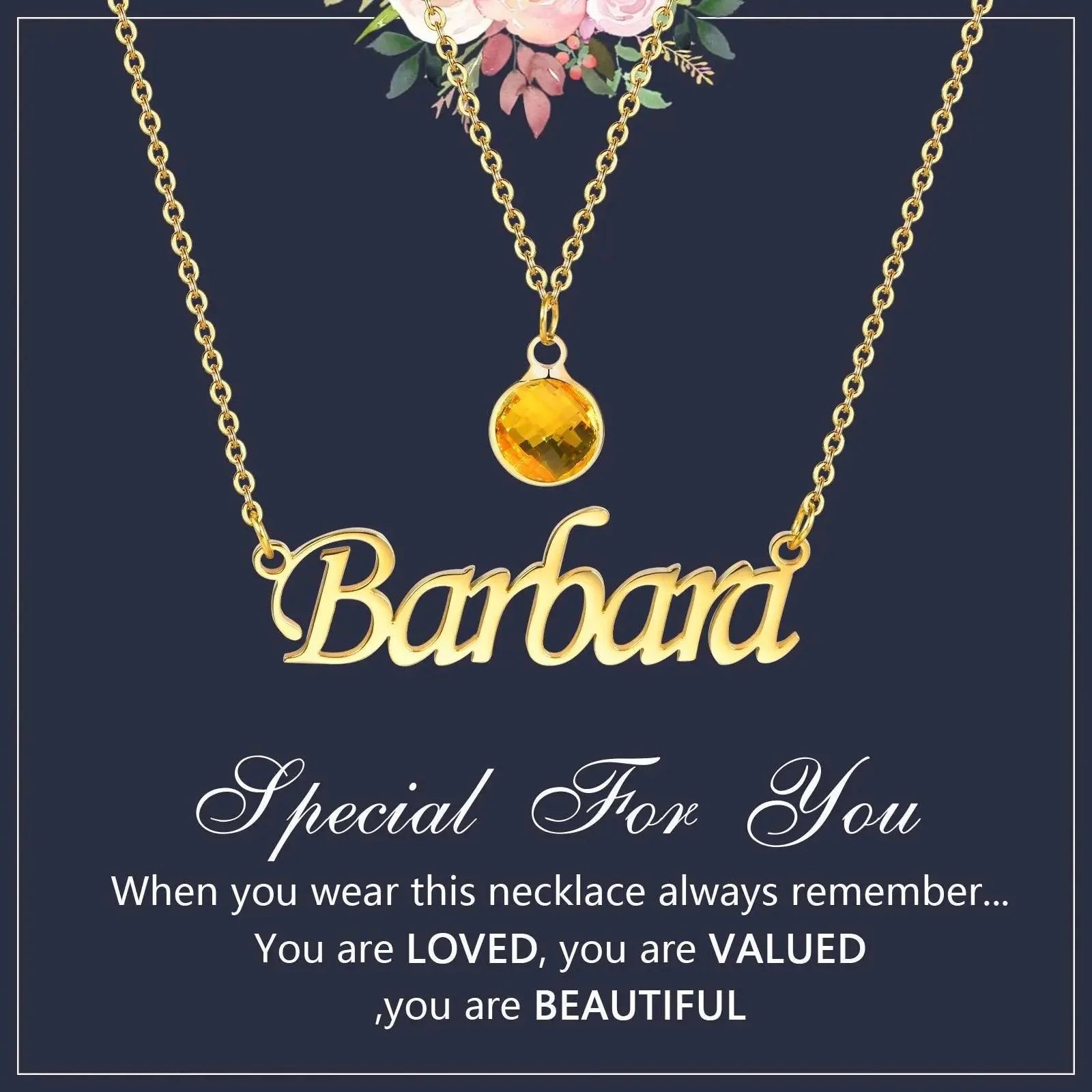 Personalized Women's Name Necklace Pendant with Birthstone